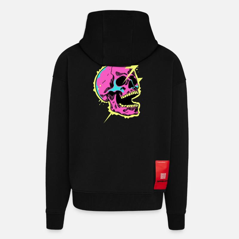 Crâne Néon Éclair Éclat - Veste à capuche bio épaisse oversize fabriqué en UE - SOLID BLACK