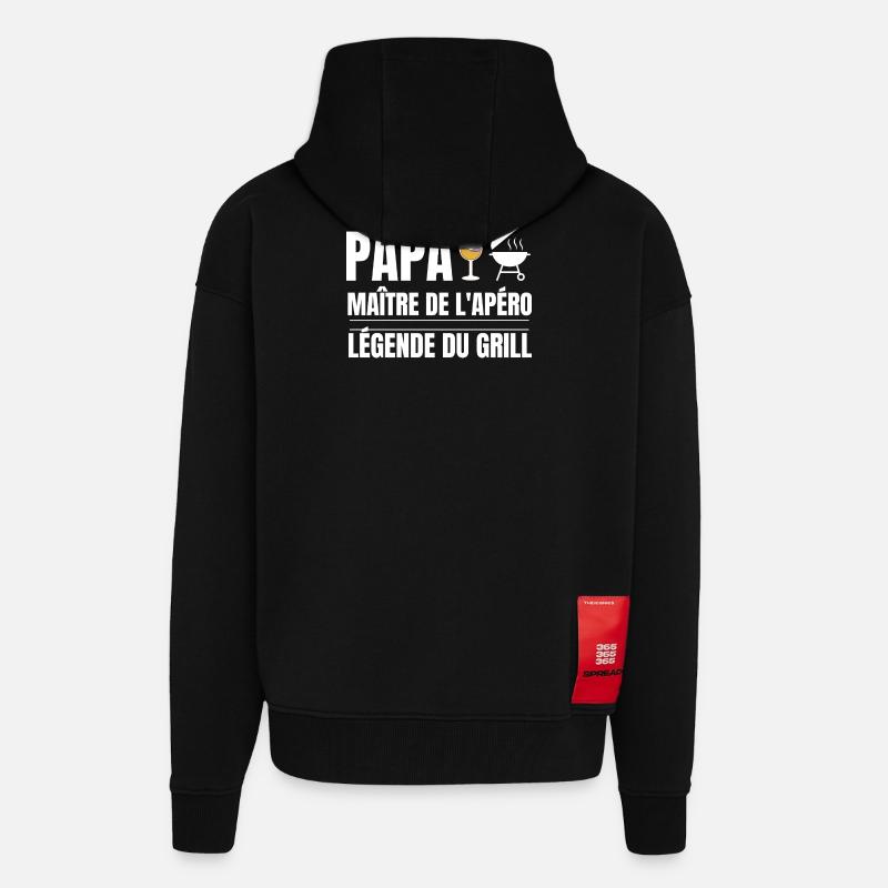 Papa Maître Apéro Gril Légende - Veste à capuche bio épaisse oversize fabriqué en UE - SOLID BLACK