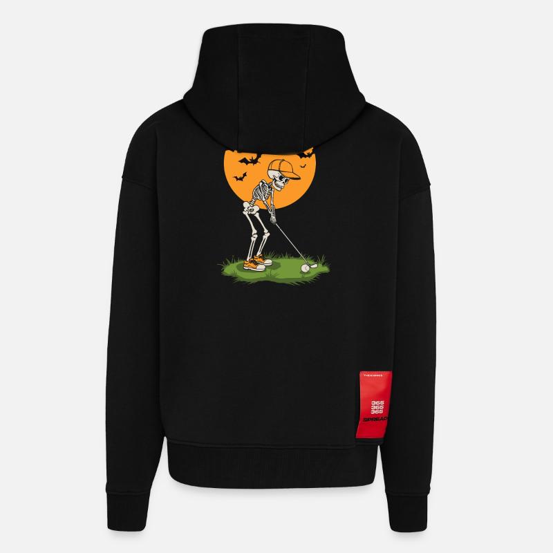 Skeleton Golf bei Mondschein - Zip Hoodie - made by SPREAD - SOLID BLACK