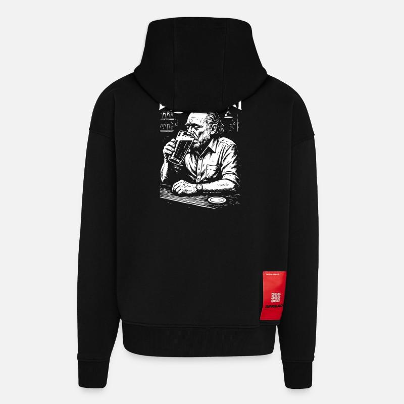 Charles Bukowski Bar Portrait - Veste à capuche bio épaisse oversize fabriqué en UE - SOLID BLACK