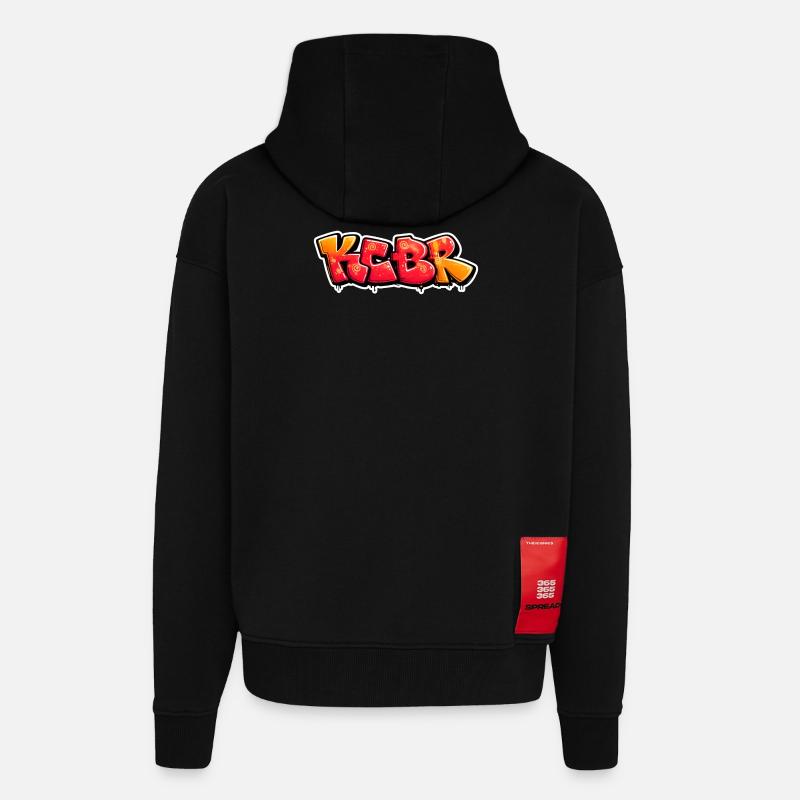 Conception de graffiti Burst KCBR - Veste à capuche bio épaisse oversize fabriqué en UE - SOLID BLACK