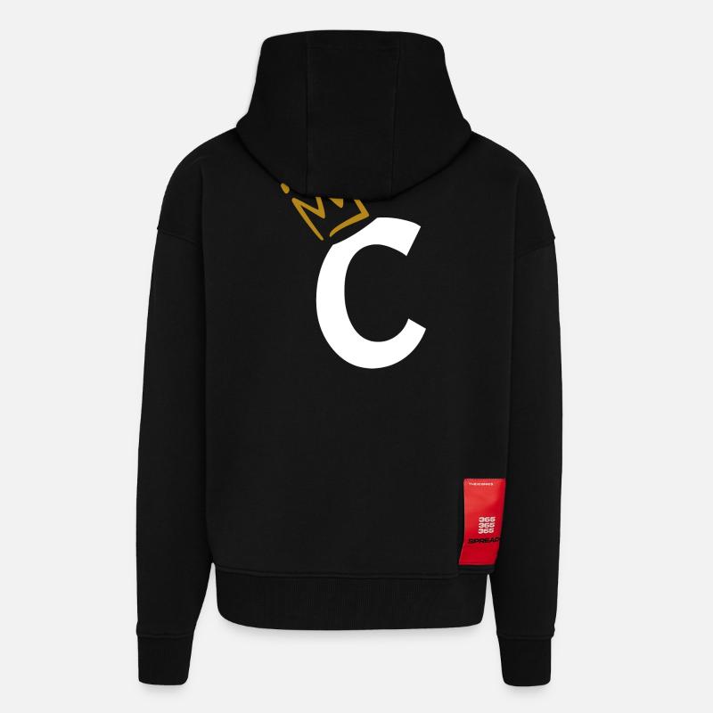 Lettre C - initiale lettre C - Veste à capuche bio épaisse oversize fabriqué en UE - SOLID BLACK