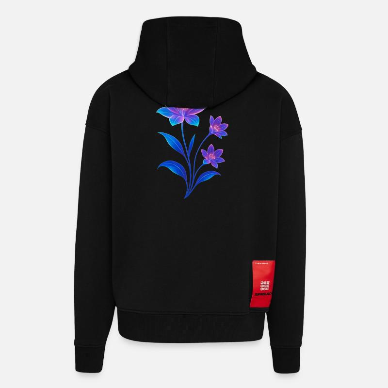 Conception de fleur cosmique luminescente - Veste à capuche bio épaisse oversize fabriqué en UE - SOLID BLACK