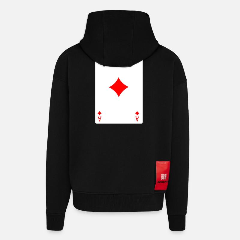 Carte à jouer As de Carreau - Veste à capuche bio épaisse oversize fabriqué en UE - SOLID BLACK
