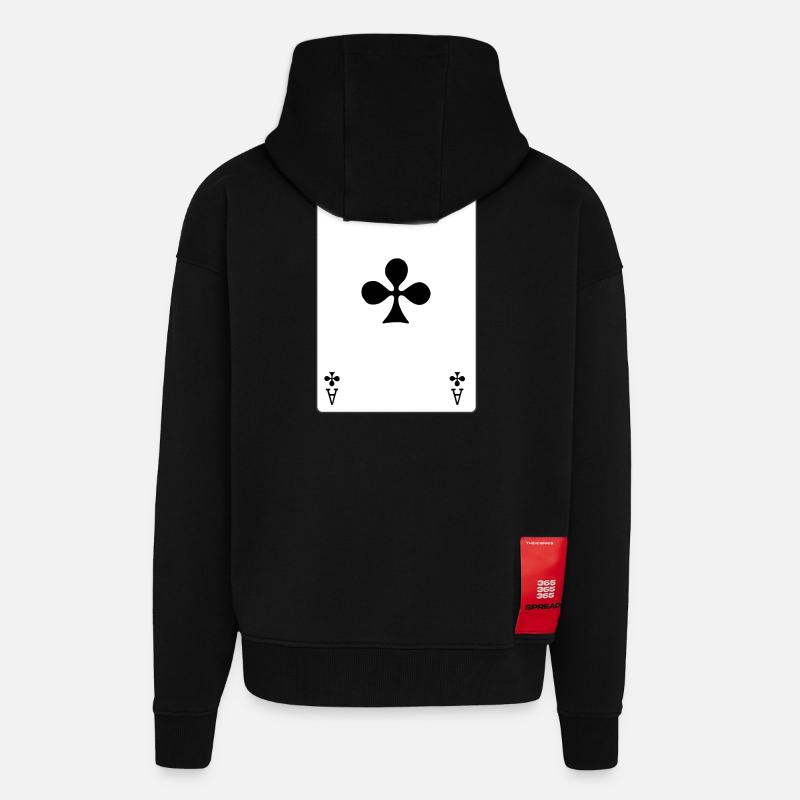 Carte à jouer As de Trèfle - Veste à capuche bio épaisse oversize fabriqué en UE - SOLID BLACK
