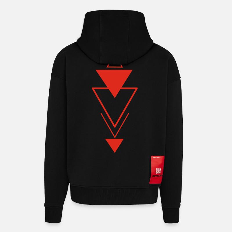 Triangular symbol (red) - Zip Hoodie - made by SPREAD - SOLID BLACK