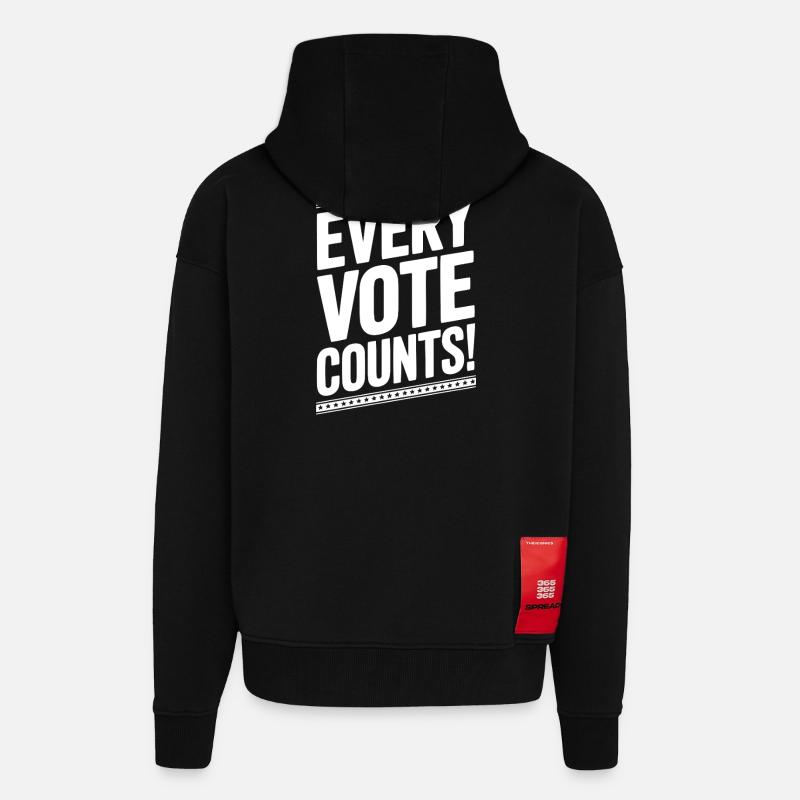 Chaque vote compte - Veste à capuche bio épaisse oversize fabriqué en UE - SOLID BLACK