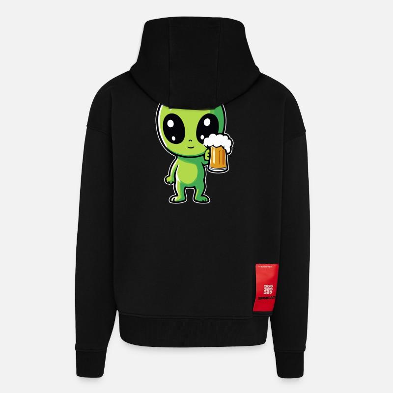 Alien mit Bier - Zip Hoodie - made by SPREAD - SOLID BLACK