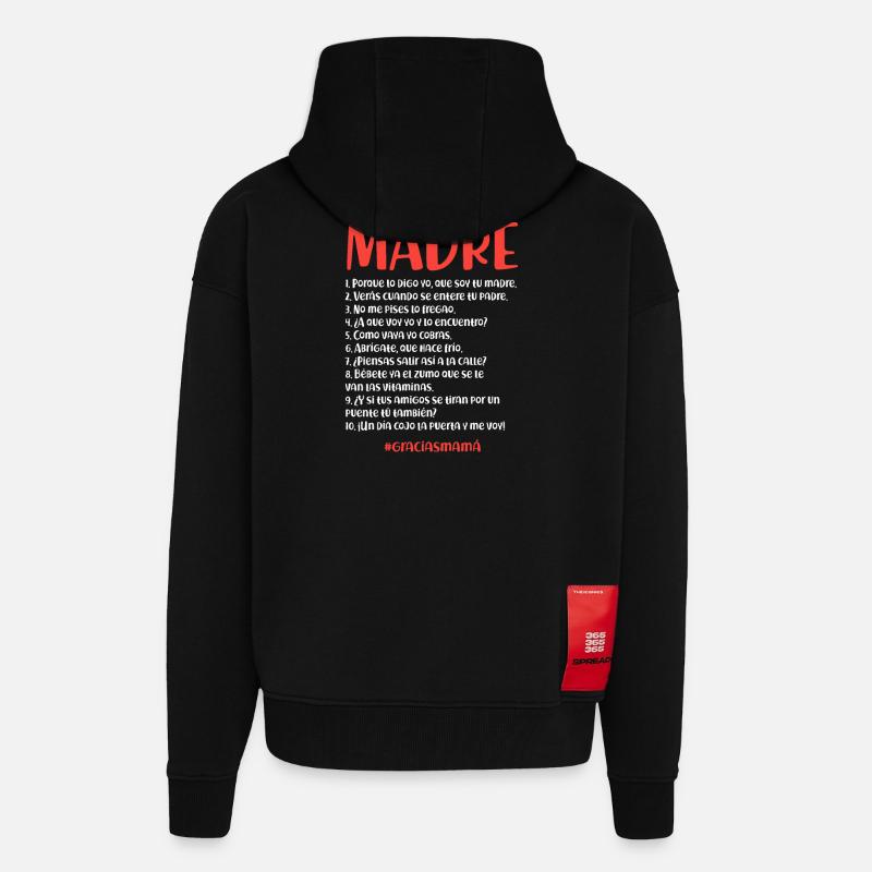 Citations de la mère (sombre) - Veste à capuche bio épaisse oversize fabriqué en UE - SOLID BLACK
