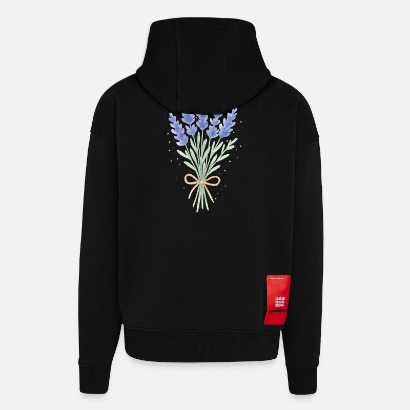 Bouquet de lavande - Veste à capuche bio épaisse oversize fabriqué en UE - SOLID BLACK