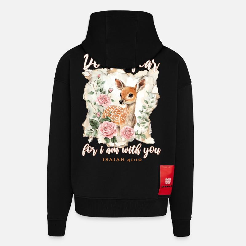 Versets bibliques de cerfs chrétiens - Veste à capuche bio épaisse oversize fabriqué en UE - SOLID BLACK