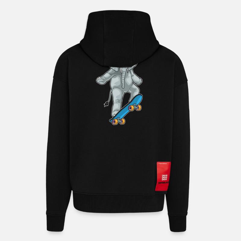 Elephant Skater Skateboard - Veste à capuche bio épaisse oversize fabriqué en UE - SOLID BLACK