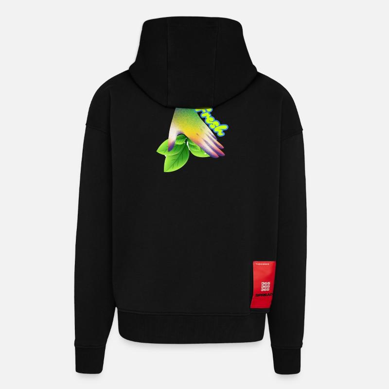 Fresh Gradient Leaf Clock Design - Zip Hoodie - made by SPREAD - SOLID BLACK