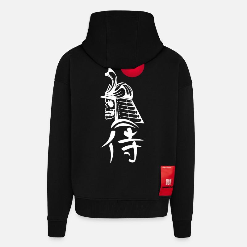 White Samurai and Red Sun - Zip Hoodie - made by SPREAD - SOLID BLACK