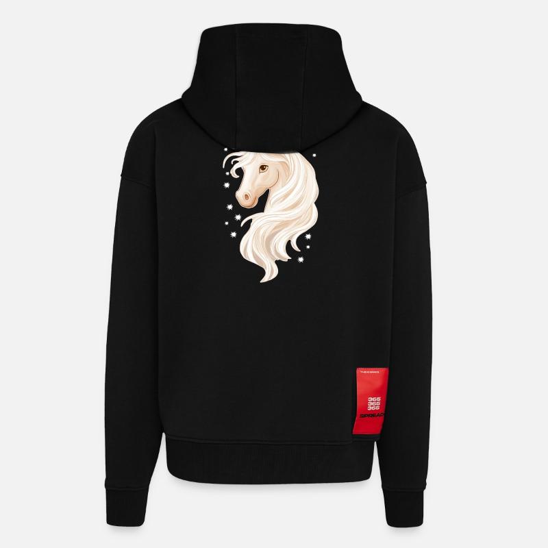 Cheval avec des étoiles - Veste à capuche bio épaisse oversize fabriqué en UE - SOLID BLACK