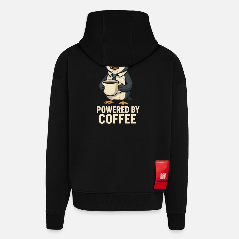 Manchot au café avec style - Veste à capuche bio épaisse oversize fabriqué en UE - SOLID BLACK