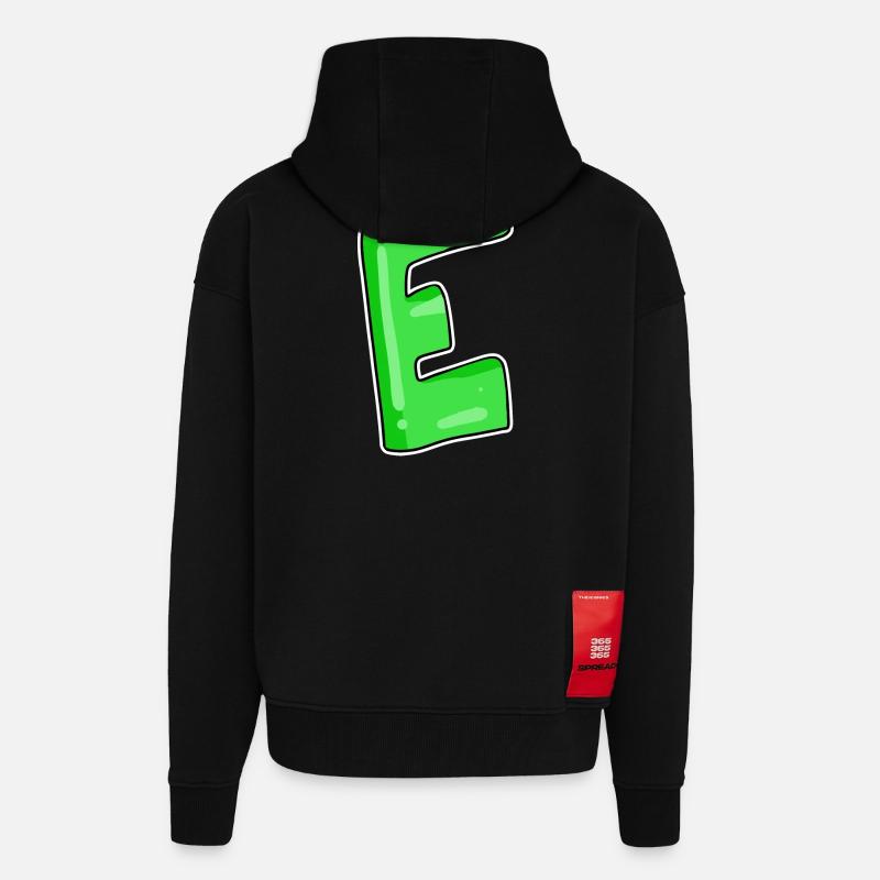 Letter E Initial point - Zip Hoodie - made by SPREAD - SOLID BLACK