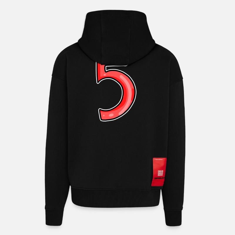 5 rouge - Veste à capuche bio épaisse oversize fabriqué en UE - SOLID BLACK