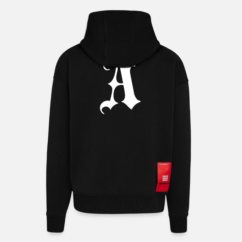 Monogramme gothique Une écriture - Veste à capuche bio épaisse oversize fabriqué en UE - SOLID BLACK