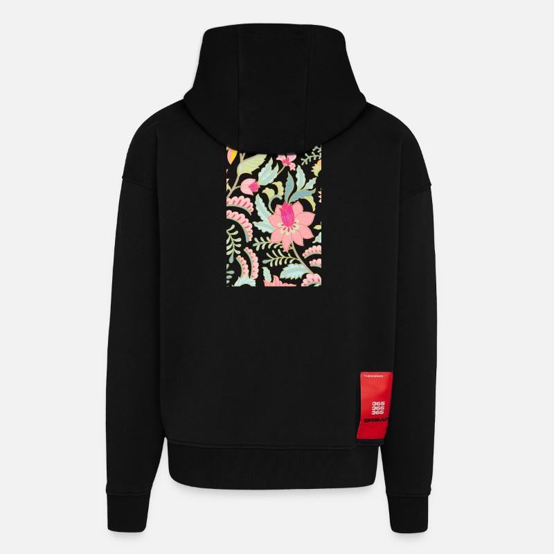 Fleurs - Veste à capuche bio épaisse oversize fabriqué en UE - SOLID BLACK