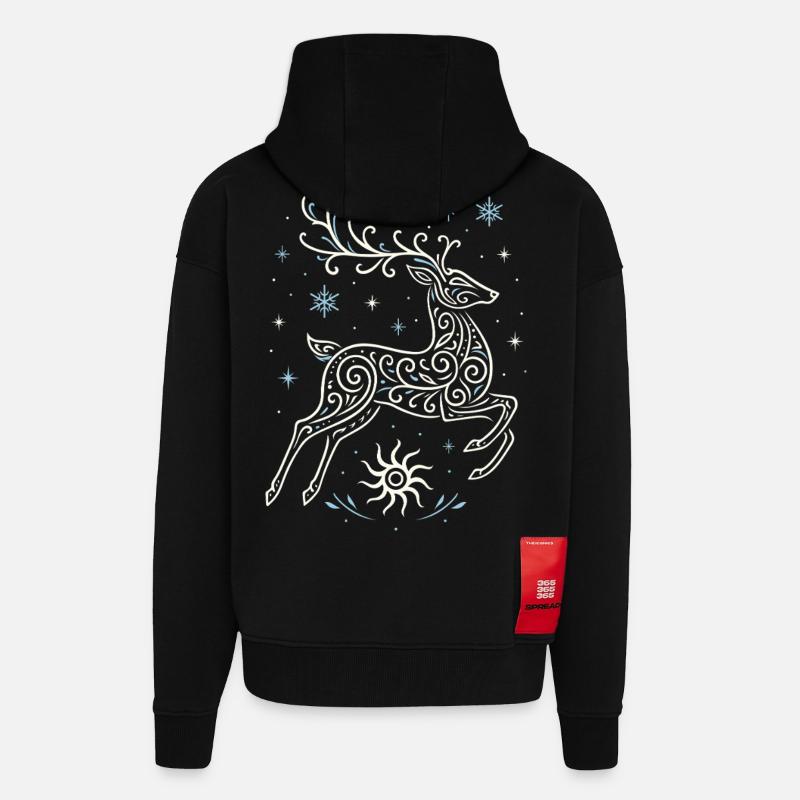 Springender Yule Hirsch mit Sonne & Mond - Zip Hoodie - made by SPREAD - SOLID BLACK