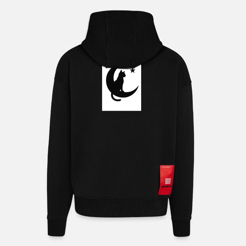 Moon cat on moon shadow - Zip Hoodie - made by SPREAD - SOLID BLACK