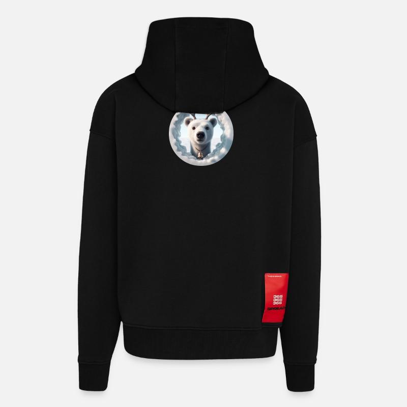 Reindeer head looking through ice - Zip Hoodie - made by SPREAD - SOLID BLACK