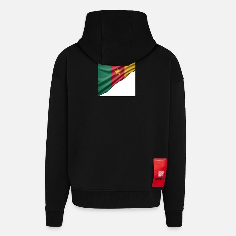 drapeaux du Cameroun - Veste à capuche bio épaisse oversize fabriqué en UE - SOLID BLACK