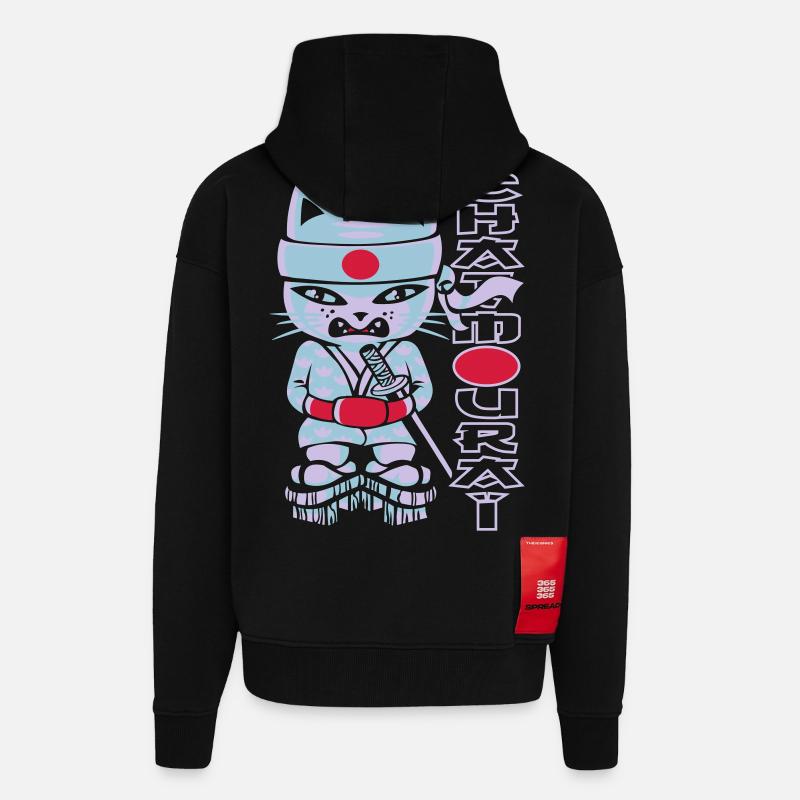 Chat mouraï flex - Veste à capuche bio épaisse oversize fabriqué en UE - SOLID BLACK
