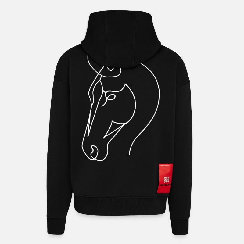 Esquisse du cheval blanc - Veste à capuche bio épaisse oversize fabriqué en UE - SOLID BLACK
