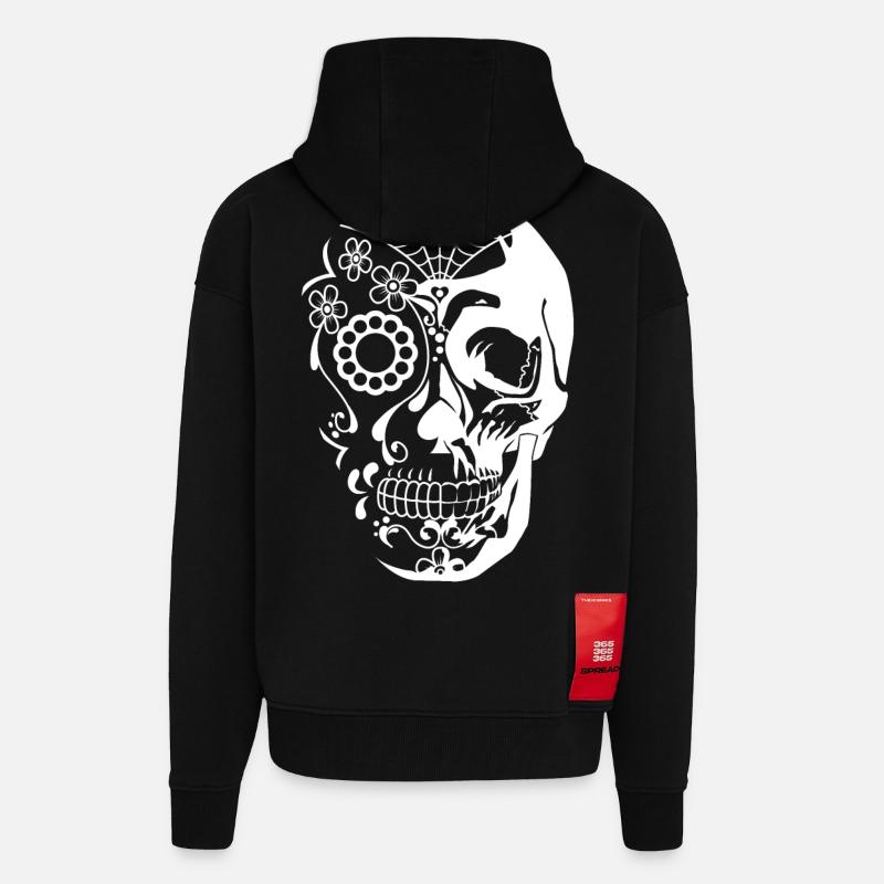 skull white - Veste à capuche bio épaisse oversize fabriqué en UE - SOLID BLACK