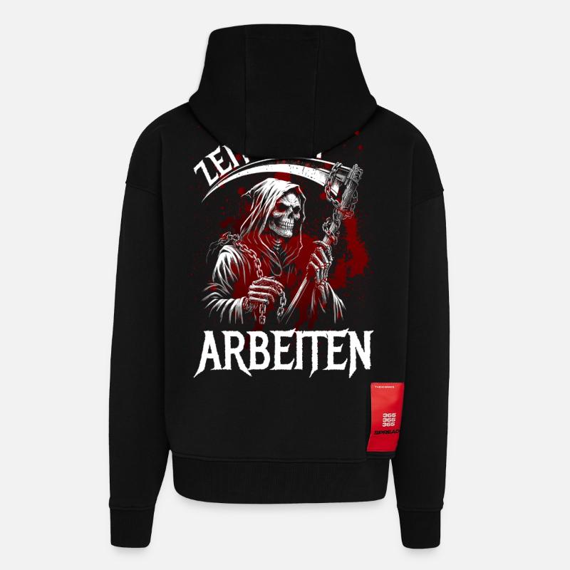 Il est temps de travailler - Veste à capuche bio épaisse oversize fabriqué en UE - SOLID BLACK