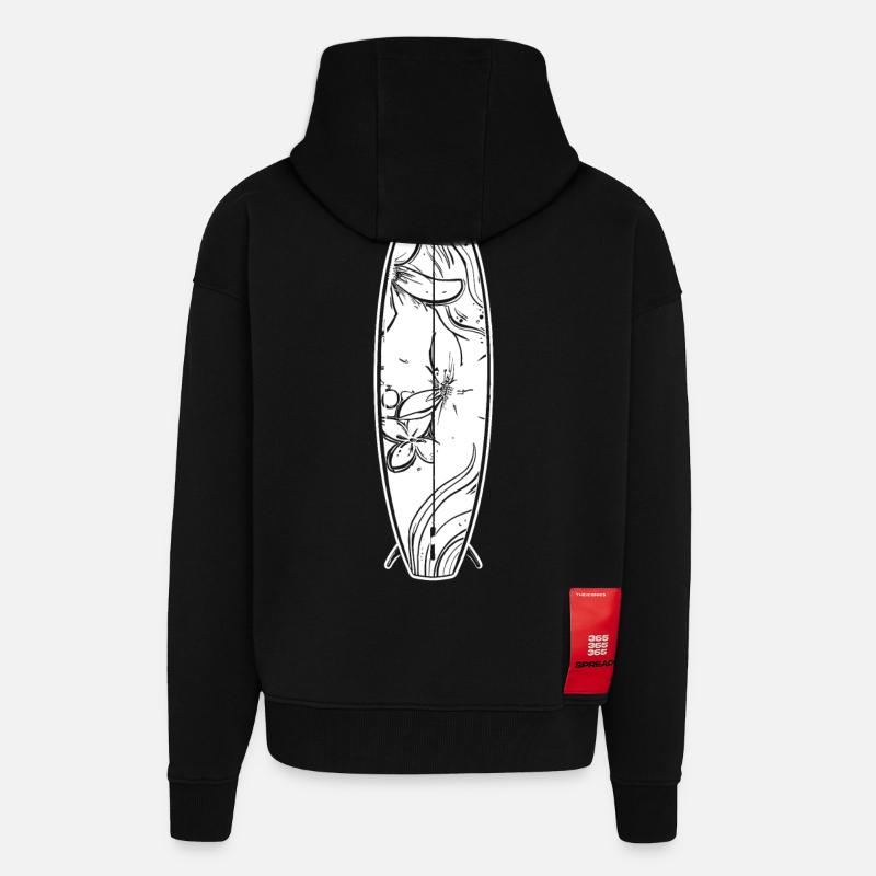 planche de surf de dessin animé - Veste à capuche bio épaisse oversize fabriqué en UE - SOLID BLACK