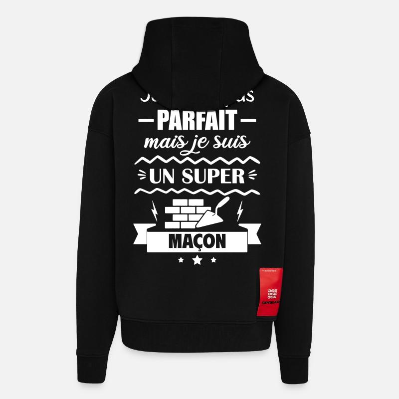 Pas parfait mais super maçon - Veste à capuche bio épaisse oversize fabriqué en UE - SOLID BLACK