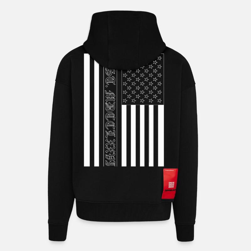 Est. MDCCLXXVI Drapeau des États-Unis - Veste à capuche bio épaisse oversize fabriqué en UE - SOLID BLACK