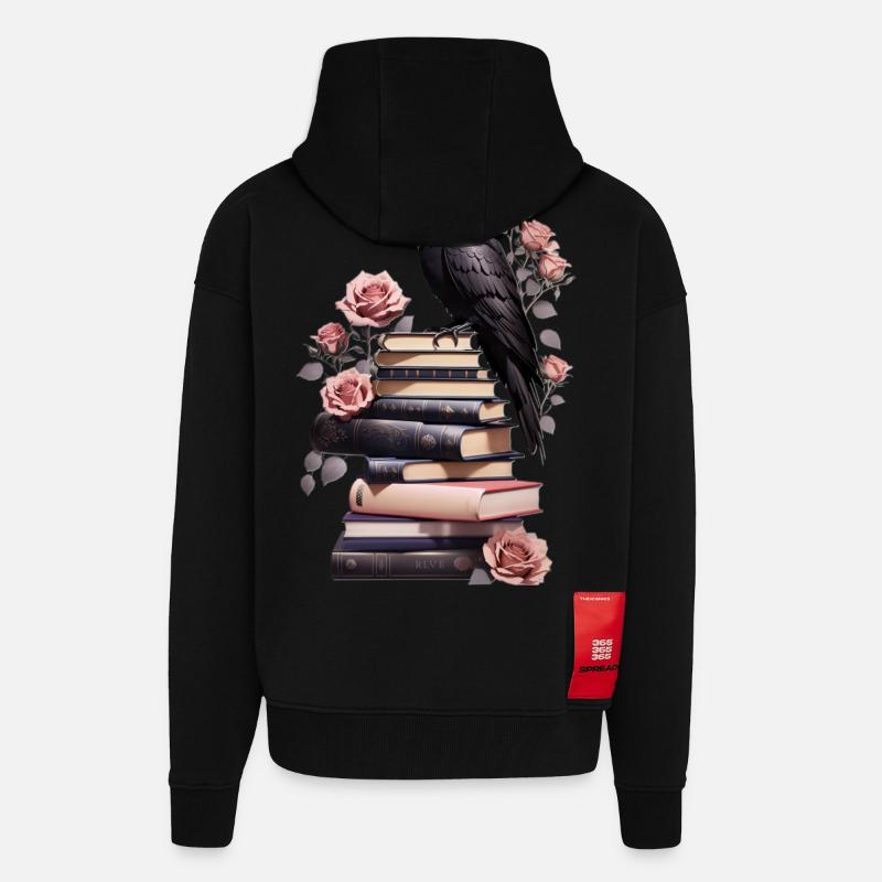 Bücherstapel mit Rabe - Zip Hoodie - made by SPREAD - SOLID BLACK