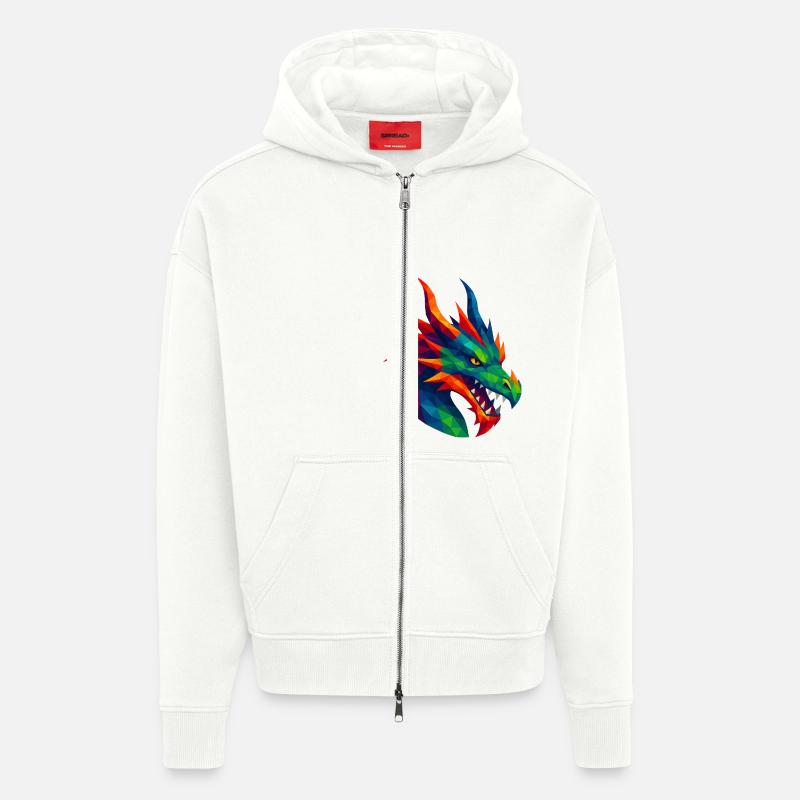 Animaux de style WPAP - Dragon - Veste à capuche bio épaisse oversize fabriqué en UE - OFF WHITE