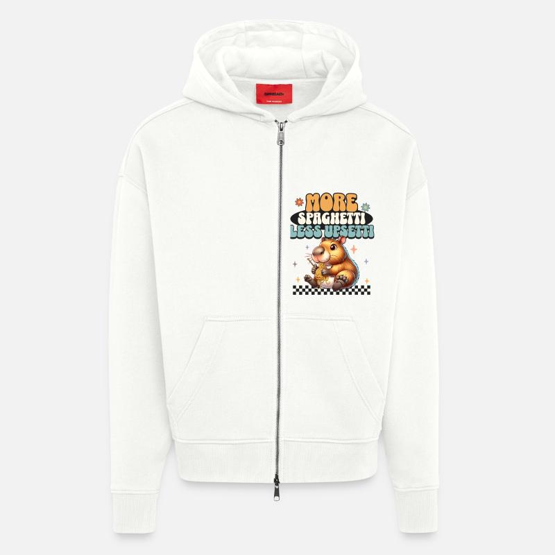 Plus de spaghettis moins d’upsetti - Veste à capuche bio épaisse oversize fabriqué en UE - OFF WHITE