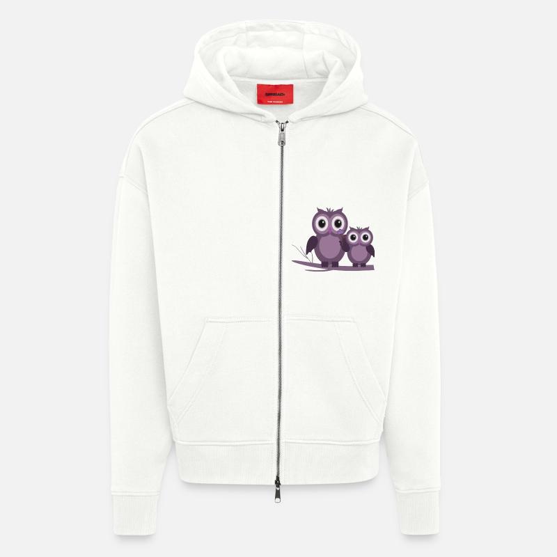 zwei Eulen Lila Pflaume Flieder - Zip Hoodie - made by SPREAD - OFF WHITE