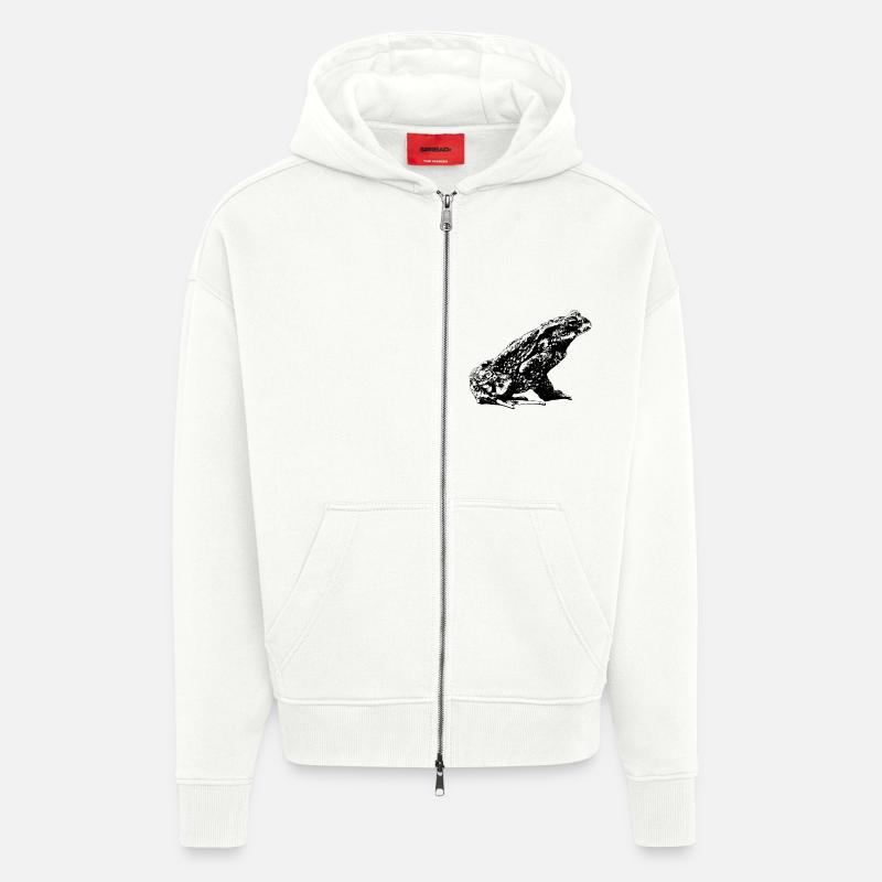 Crapaud / Bufo Bufo / Graphique - Veste à capuche bio épaisse oversize fabriqué en UE - OFF WHITE