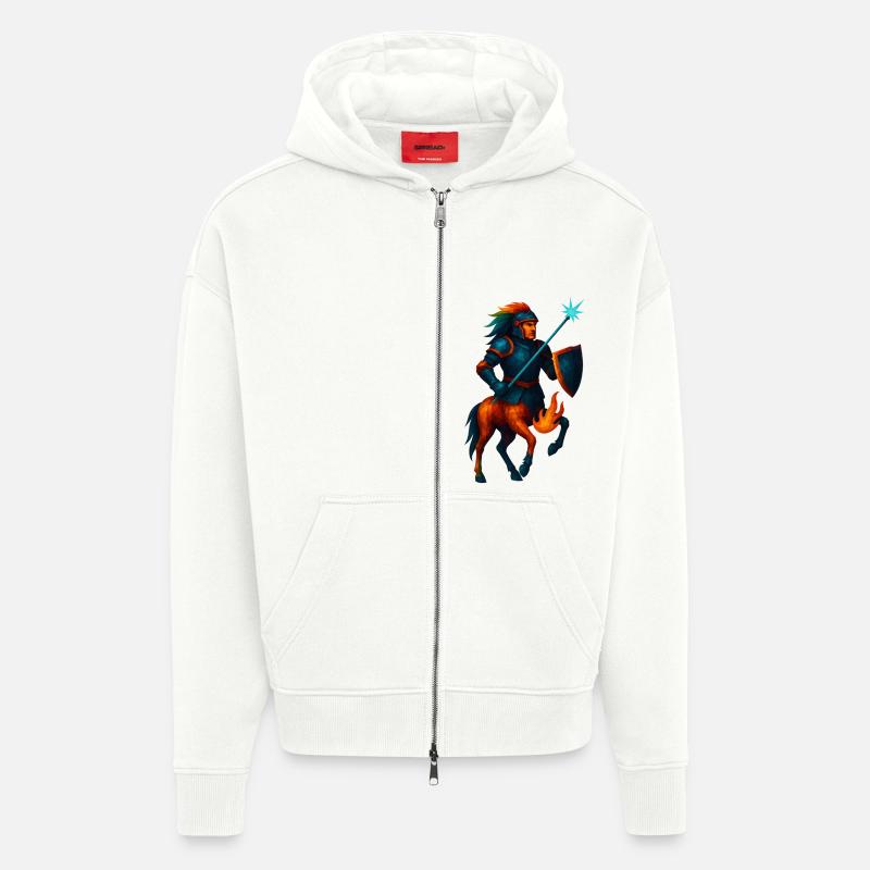 Animal de style WPAP - Centaure en armure avec lance laser - Veste à capuche bio épaisse oversize fabriqué en UE - OFF WHITE