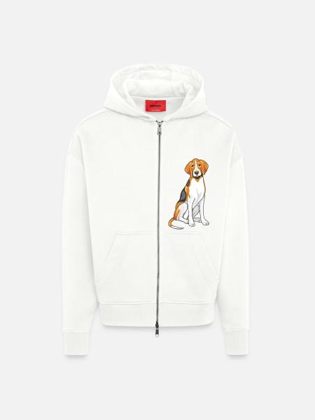 Sitting foxhound - Zip Hoodie - made by SPREAD - OFF WHITE