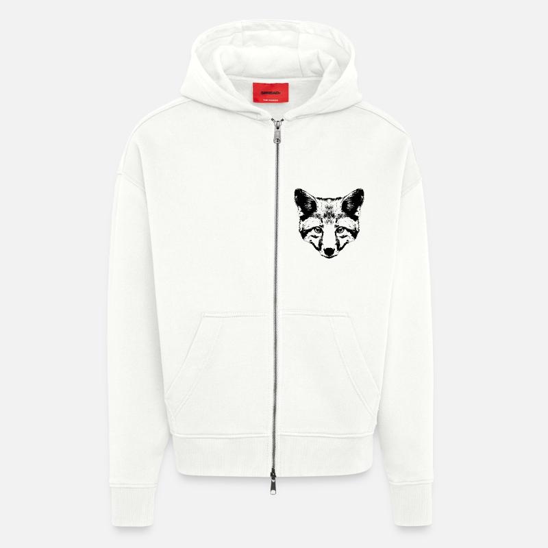 Graphique Tête de Renard - Veste à capuche bio épaisse oversize fabriqué en UE - OFF WHITE