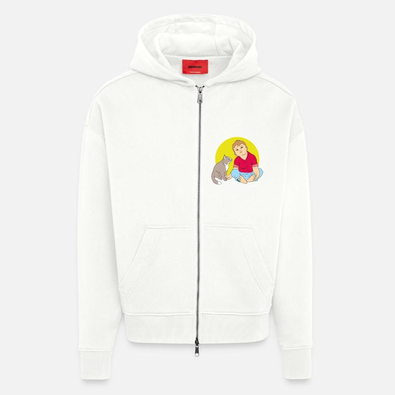 Junge spricht mit Katze - Zip Hoodie - made by SPREAD - OFF WHITE