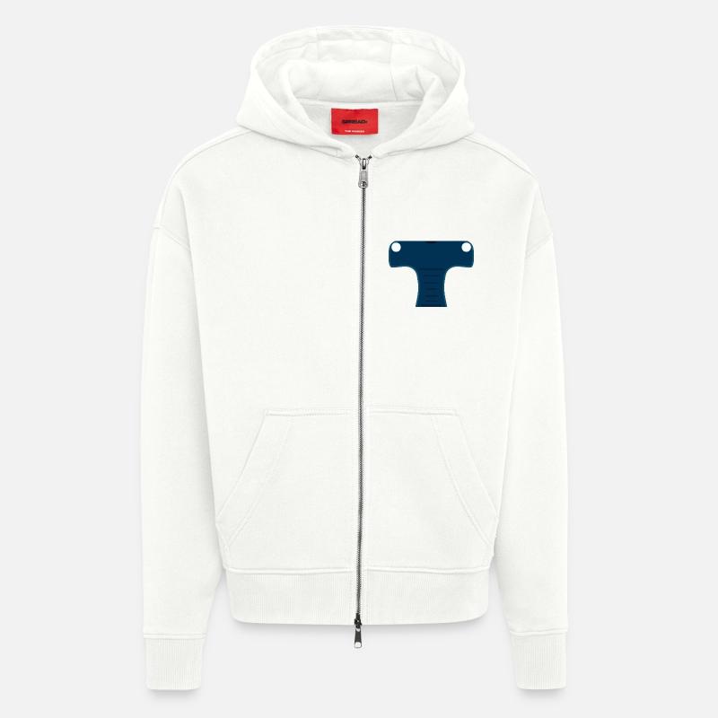 Mitternachtsblauer stilisierter Hammerhai-Kopf - Zip Hoodie - made by SPREAD - OFF WHITE