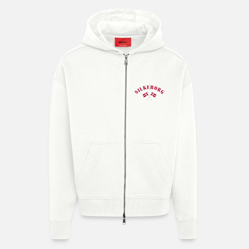 Silkeborg Danemark Drapeaux Design - Veste à capuche bio épaisse oversize fabriqué en UE - OFF WHITE