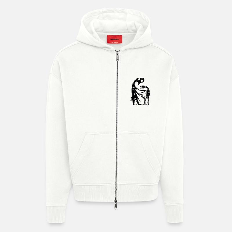 Figures abstraites s’embrassent créativement - Veste à capuche bio épaisse oversize fabriqué en UE - OFF WHITE