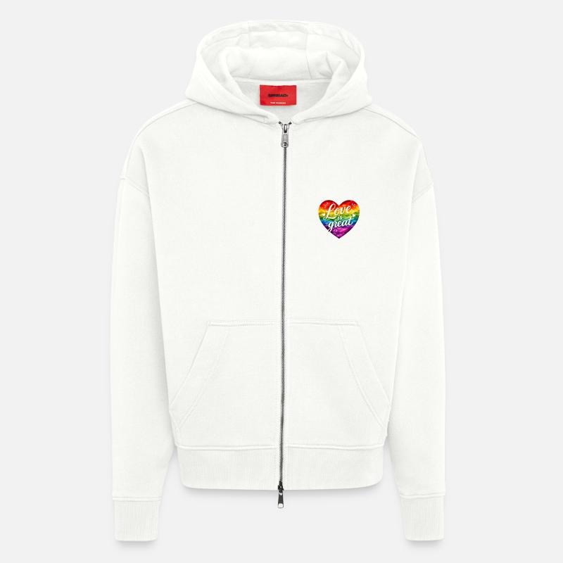 L’amour, c’est génial ! - Veste à capuche bio épaisse oversize fabriqué en UE - OFF WHITE