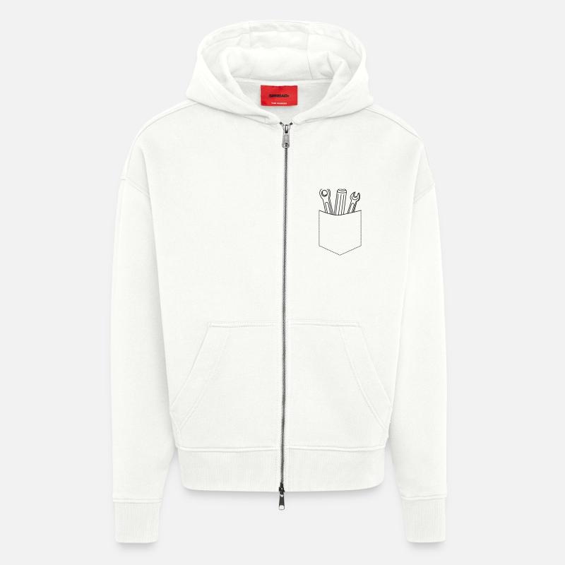 Poche de poitrine de clé - Veste à capuche bio épaisse oversize fabriqué en UE - OFF WHITE