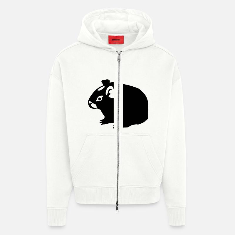 Les cochons d'Inde (2) monochrome - Veste à capuche bio épaisse oversize fabriqué en UE - OFF WHITE
